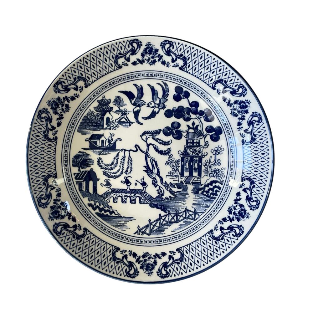 Eaton Fine Dining English Willow 9in Pasta Bowls Blue & White Set of 4 NEW